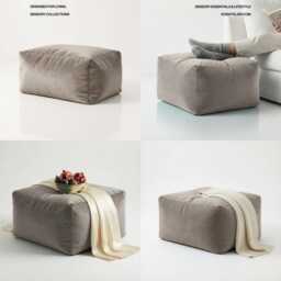 Plush Velvet Ottoman Pouf Rectangle Beanbag Footstool, Oyster Beige - thumbnail 3