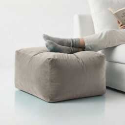 Plush Velvet Ottoman Pouf Rectangle Beanbag Footstool, Oyster Beige - thumbnail 2