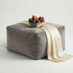 Plush Velvet Ottoman Pouf Rectangle Beanbag Footstool, Oyster Beige - thumbnail 1