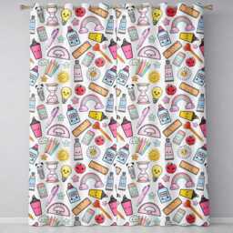 Cute Kawaii School Supplies Glue Rainbow Apple Grey Background Seamless Pattern Readymade Eyelet Ring Top Thermal 100% Blackout Curtains - thumbnail 2