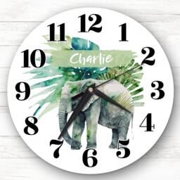 Elephant Jungle Green Leaves Personalised Gift Clock - thumbnail 1