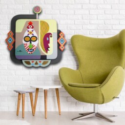 African Mask Acrylic Painting On Wood Cubist Pop Art, Tribal Symbolism - thumbnail 4