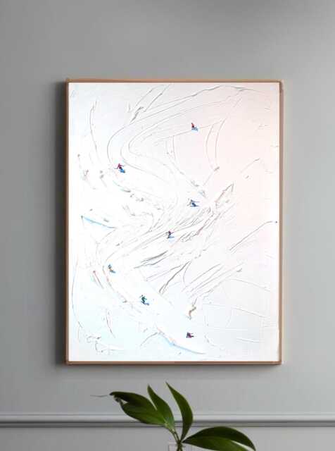 Textured Ski Sport Painting Snowy Mountain 3D Art - 24' X 18'' - image 1