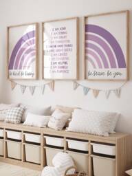 Set Of 3 Girls Bedroom Prints, Affirmation Print Set, Purple Rainbow, Personalised, Nursery, Playroom, Rainbow Wall Art - thumbnail 1