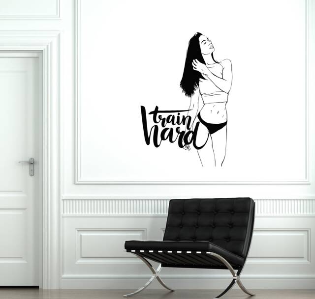 Train Hard Vinyl Wall Decal Home Gym Center Fitness Studio Sports Girl Woman Workout Room Decor Stickers Mural - #2768Di - image 1
