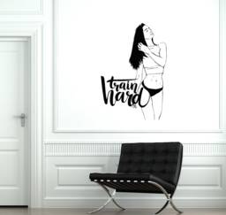 Train Hard Vinyl Wall Decal Home Gym Center Fitness Studio Sports Girl Woman Workout Room Decor Stickers Mural - #2768Di - thumbnail 1