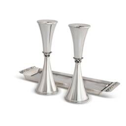 Traditional 925 Sterling Silver Candlesticks With Delicate Filigree Crown Decoration - Classic Bat Mitzvah Gift - thumbnail 2