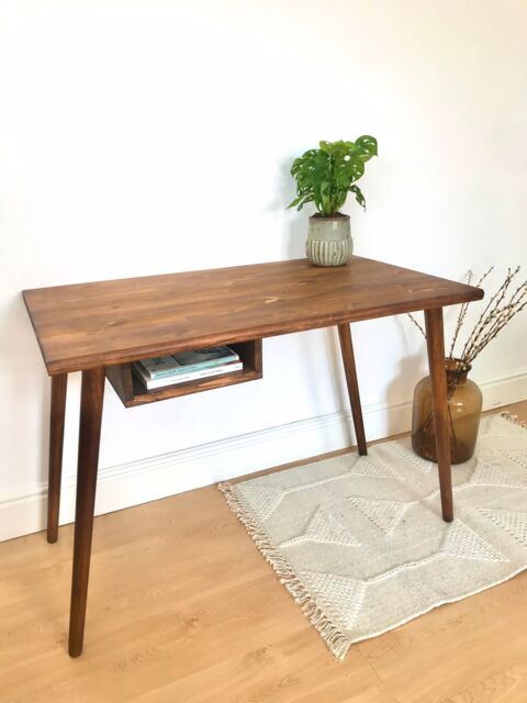 Bespoke Handmade Wooden Table/Desk With Drawer 120 X 60cm Industrial Retro, Urban, Tapered Wood Legs, Solid Wood, Natural, Dark Colour - image 1