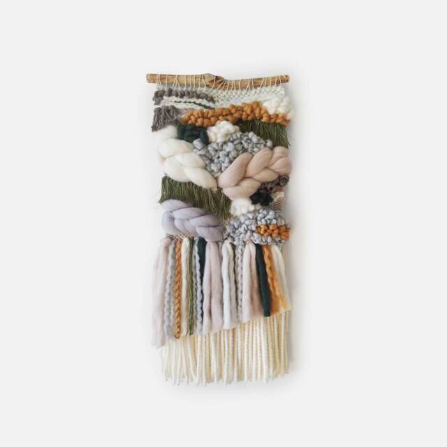 Woven Wall Hanging Green, Beige Boho Tapestry, Wool & Cotton Decor - image 1