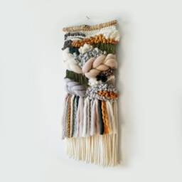 Woven Wall Hanging Green, Beige Boho Tapestry, Wool & Cotton Decor - thumbnail 4