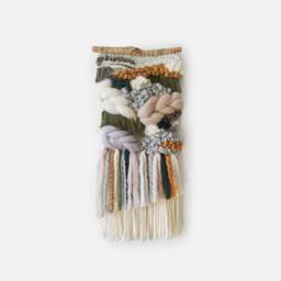 Woven Wall Hanging Green, Beige Boho Tapestry, Wool & Cotton Decor