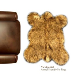 Faux Fur Mountain Bear Rug - Light Golden Brown Plush Throw, Usa Made