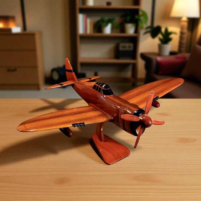 Wwii Radial-Engine Fighter Wood Model - Handcrafted Mahogany Display Plane - image 1