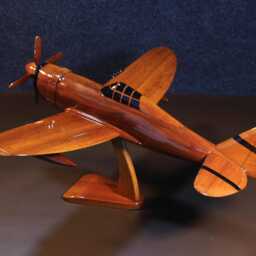 Wwii Radial-Engine Fighter Wood Model - Handcrafted Mahogany Display Plane - thumbnail 3