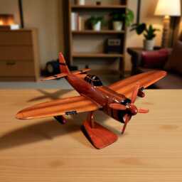 Wwii Radial-Engine Fighter Wood Model - Handcrafted Mahogany Display Plane - thumbnail 1