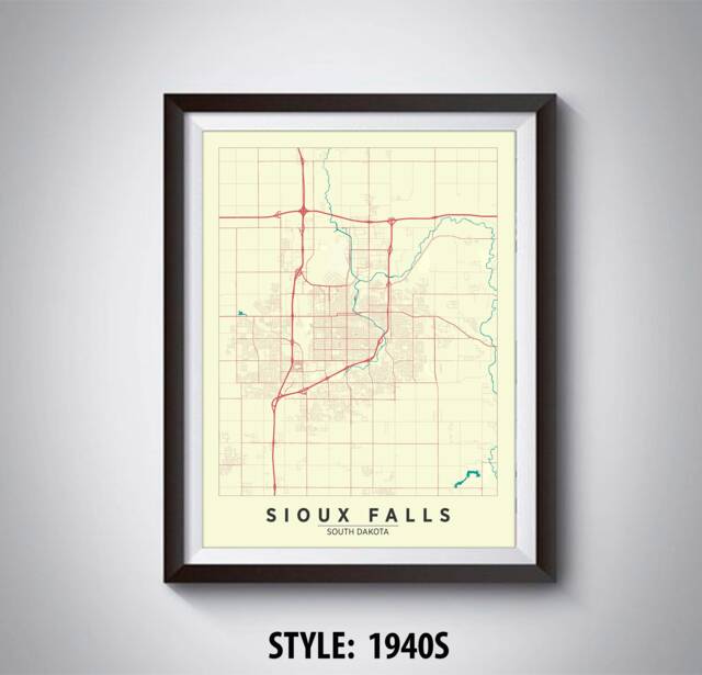 Sioux Falls Sd Map Art Print 1940S Style Travel Poster - image 1