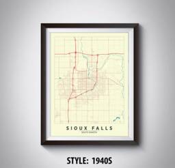Sioux Falls Sd Map Art Print 1940S Style Travel Poster - thumbnail 1