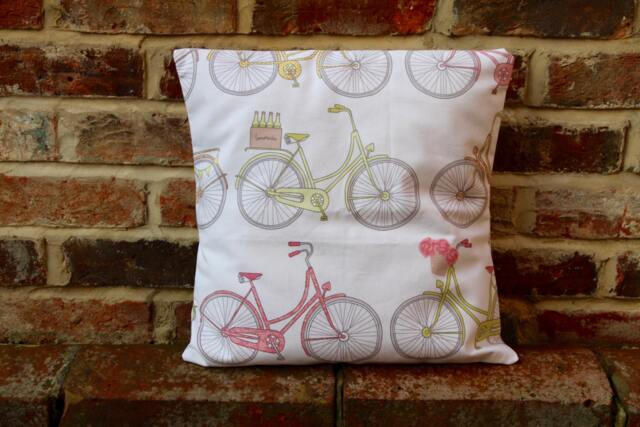 Shabby Chic Bicycle Print Cushion Cover - 16x16 Cotton Pillow - image 1