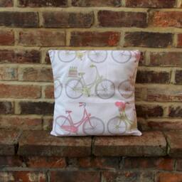 Shabby Chic Bicycle Print Cushion Cover - 16x16 Cotton Pillow - thumbnail 2