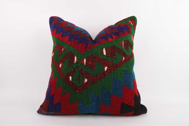 Handmade Turkish Kilim Pillow Vintage Wool Cushion Cover - 24x24 - image 1