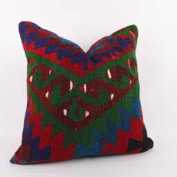 Handmade Turkish Kilim Pillow Vintage Wool Cushion Cover - 24x24 - thumbnail 2