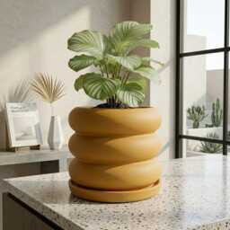 Bubble Pot, 3D Printed Planter, Ring Stacked Planter With Drainage, Minimal Decor, 4 5 6 7 8 Inch Plant Pot in Matte Beige - thumbnail 3