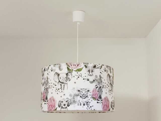 Lampshade Or Pendant Light With Jungle Animal Motif Pink Flowers - Tiger Fox Zebra Elephant Dog Christmas Baby Gift Idea - image 1