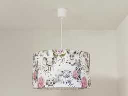 Lampshade Or Pendant Light With Jungle Animal Motif Pink Flowers - Tiger Fox Zebra Elephant Dog Christmas Baby Gift Idea - thumbnail 1
