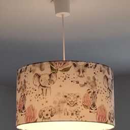 Lampshade Or Pendant Light With Jungle Animal Motif Pink Flowers - Tiger Fox Zebra Elephant Dog Christmas Baby Gift Idea - thumbnail 3