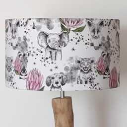 Lampshade Or Pendant Light With Jungle Animal Motif Pink Flowers - Tiger Fox Zebra Elephant Dog Christmas Baby Gift Idea - thumbnail 2