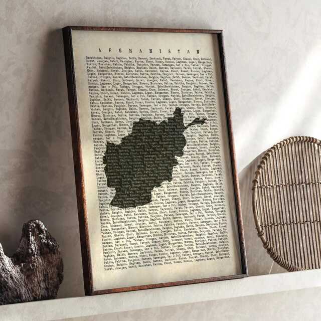 Afghanistan Map - Vintage Beige Typography With City Names Travel Poster Wall Art Print - image 1