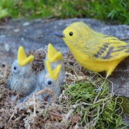 Mr. Or Mrs. Yellow Warbler & Family, Needle Felted Birds Babies, Wool Sculpture - thumbnail 2