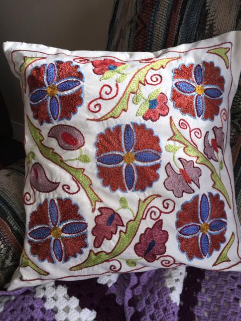 Suzani Pillowcase Real Uzbek Suzani Embroidered in Nurata, Bukhara, Samarkand, Shakhrisabz - image 1