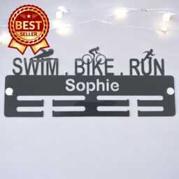 Swim, Bike, Run Medal Hanger - Gloss Colours, Custom Name & Colour