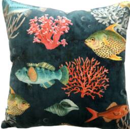 Tropical Fish Velvet Cushion Cover Ocean Reef Throw Pillow - thumbnail 1