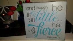 And Though He Be But Little Is Fierce Distressed Wood Sign Baby Shower Gift Bedroom Wall Hanging Nursery Decor Boy/Girl Decoration