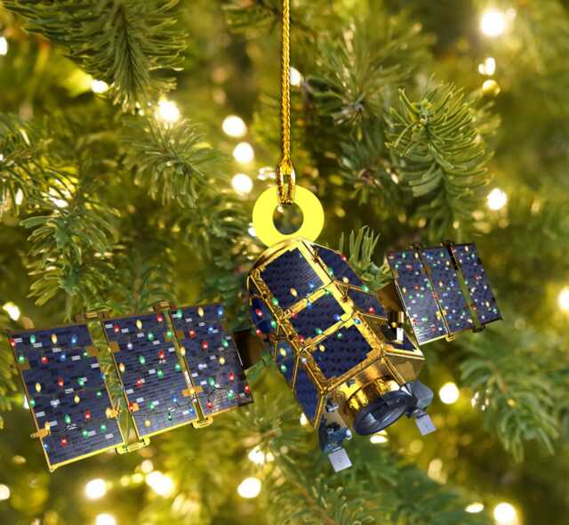 Satellite Led Light Personalized Ornament, Tree Hanging Decor, Christmas Flat 2D Ornament Acrylic/Wooden - image 1