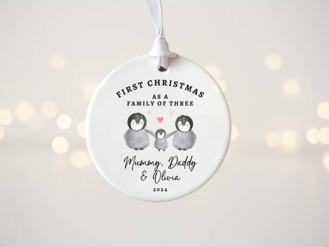First Christmas As A Family Of Three Bauble - Personalised Ornament Family Tree Decoration - image 1