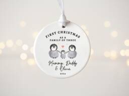 First Christmas As A Family Of Three Bauble - Personalised Ornament Family Tree Decoration - thumbnail 1