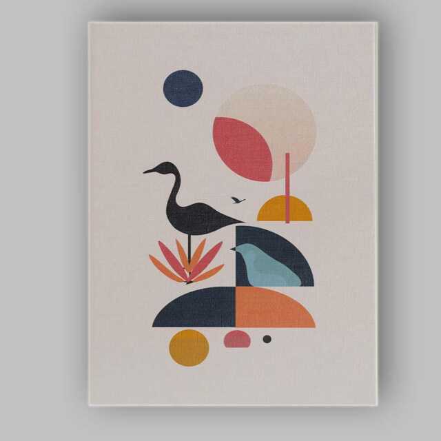 Scandinavian Heron Bird Geometric Nature Abstract Canvas Wall Art Print Decor Picture Ready To Hang - image 1