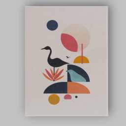 Scandinavian Heron Bird Geometric Nature Abstract Canvas Wall Art Print Decor Picture Ready To Hang - thumbnail 1
