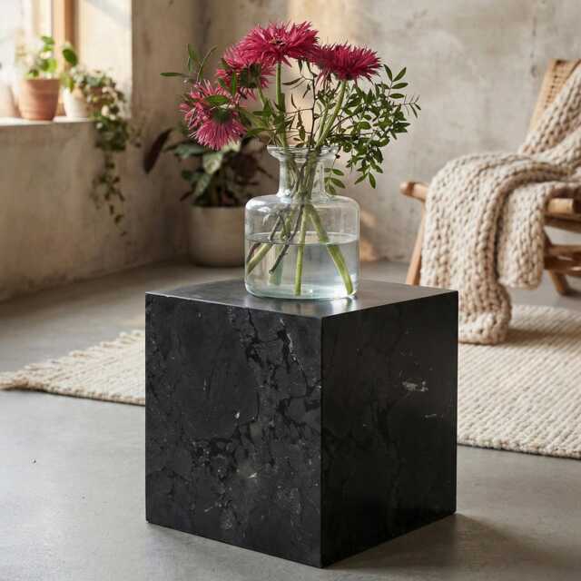 Handcrafted Black Quartzite Cube - Modern Minimalist Sculpture, Stone Decor - image 1