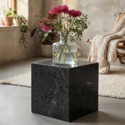 Handcrafted Black Quartzite Cube - Modern Minimalist Sculpture, Stone Decor
