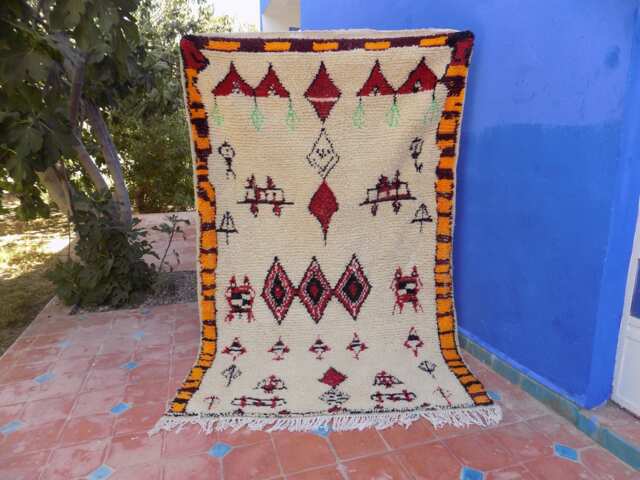 Hand-Knotted Wool Azilal Rug, Ivory Berber Carpet - 7.11Ft X 4.59Ft - image 1