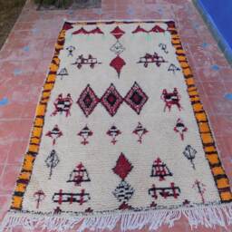 Hand-Knotted Wool Azilal Rug, Ivory Berber Carpet - 7.11Ft X 4.59Ft - thumbnail 4