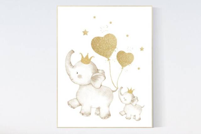 Elephant Family Nursery Print Gold Baby Room Wall Art - image 1