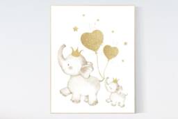 Elephant Family Nursery Print Gold Baby Room Wall Art - thumbnail 1