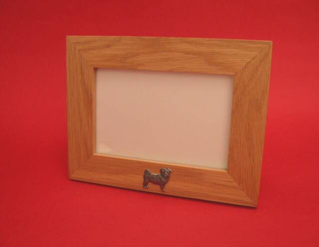 "Pug Dog Landscape Real Oak Picture Frame 4"" X 6" - image 1
