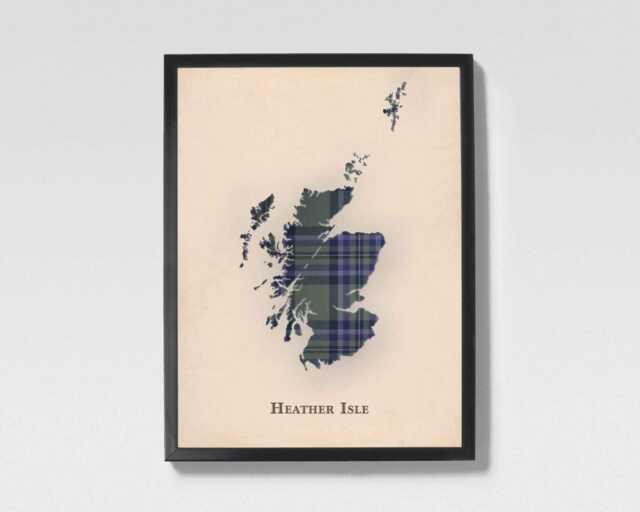 Clan Heather Isle Scottish Tartan Map - Of Scotland Family Wall Decor, Ready To Hang - image 1