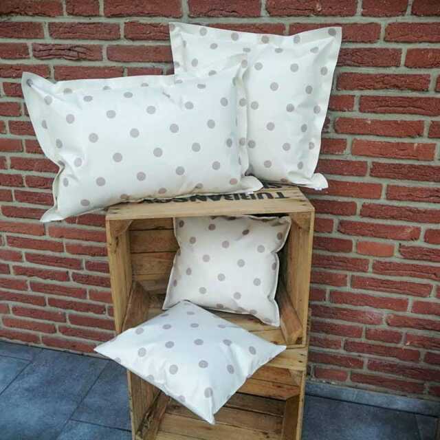 Outdoor Cushion Made Of Oilcloth in Light With Beige Dots - image 1